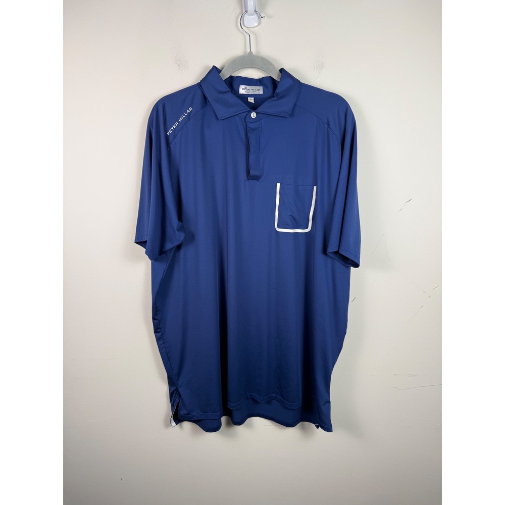Peter Millar Summer Comfort‎ Blue Polo Shirt Mens XL Short Sleeve Chest Pocket